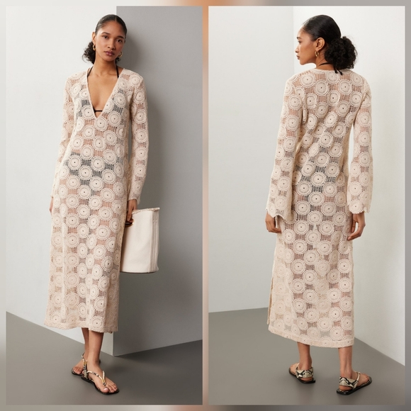 Ronny Kobo Collection Dresses & Skirts - Ronny Kobo Sheer Crochet Casual Dress Cotton Long sleeves V-neck Pull-on Size M